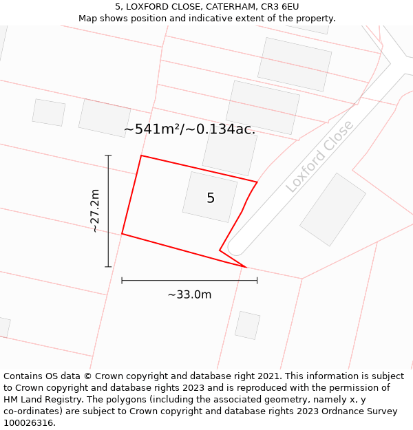 5, LOXFORD CLOSE, CATERHAM, CR3 6EU: Plot and title map