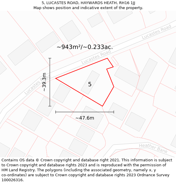 5, LUCASTES ROAD, HAYWARDS HEATH, RH16 1JJ: Plot and title map