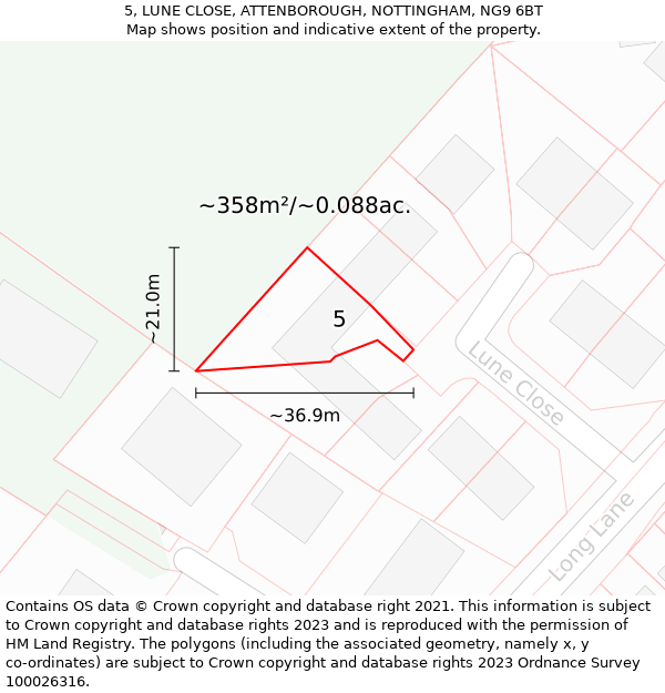 5, LUNE CLOSE, ATTENBOROUGH, NOTTINGHAM, NG9 6BT: Plot and title map