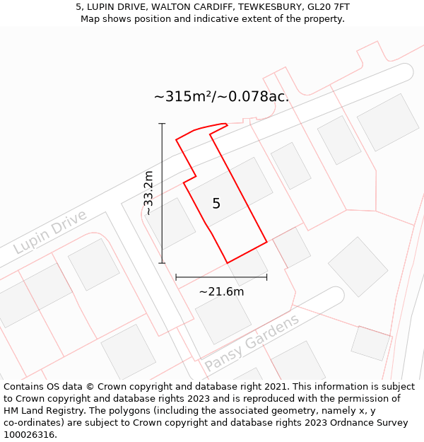 5, LUPIN DRIVE, WALTON CARDIFF, TEWKESBURY, GL20 7FT: Plot and title map