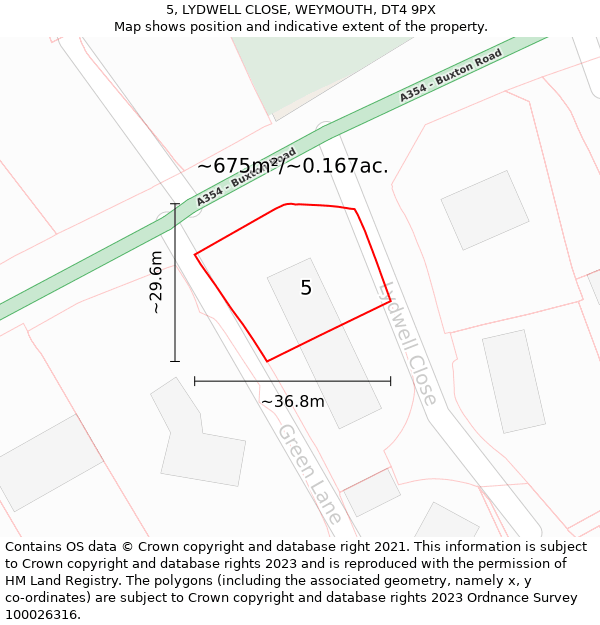 5, LYDWELL CLOSE, WEYMOUTH, DT4 9PX: Plot and title map