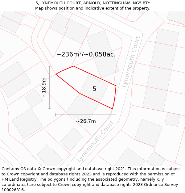 5, LYNEMOUTH COURT, ARNOLD, NOTTINGHAM, NG5 8TY: Plot and title map