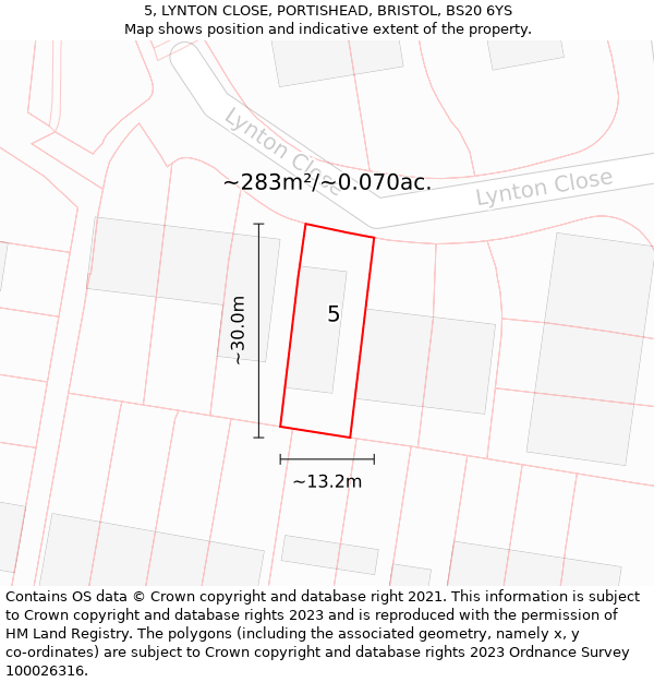 5, LYNTON CLOSE, PORTISHEAD, BRISTOL, BS20 6YS: Plot and title map