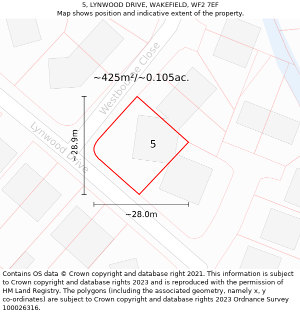 5, LYNWOOD DRIVE, WAKEFIELD, WF2 7EF: Plot and title map