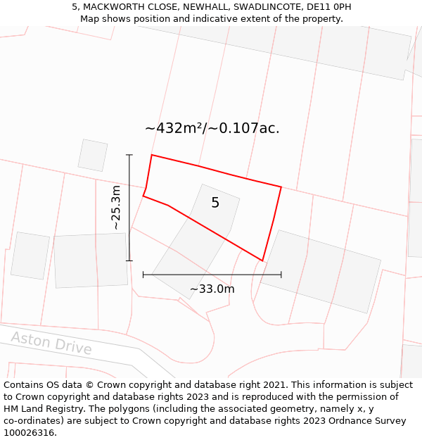 5, MACKWORTH CLOSE, NEWHALL, SWADLINCOTE, DE11 0PH: Plot and title map