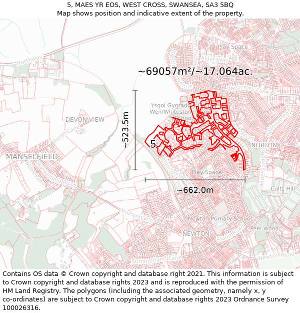 5, MAES YR EOS, WEST CROSS, SWANSEA, SA3 5BQ: Plot and title map