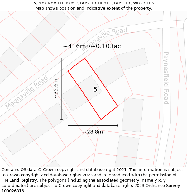 5, MAGNAVILLE ROAD, BUSHEY HEATH, BUSHEY, WD23 1PN: Plot and title map