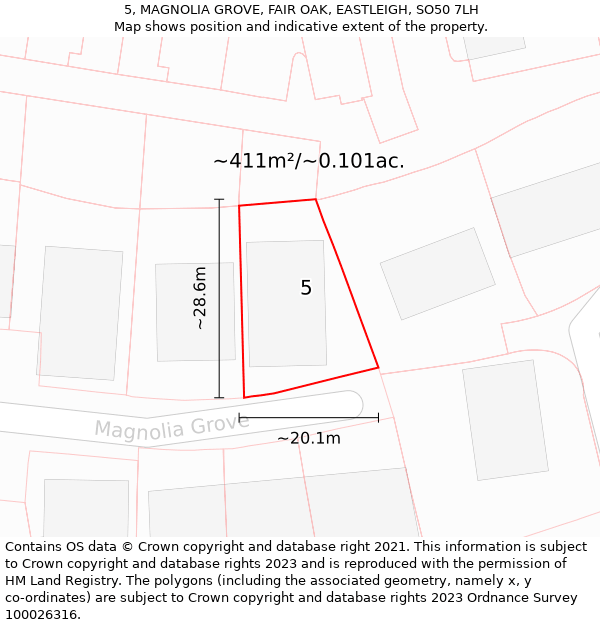 5, MAGNOLIA GROVE, FAIR OAK, EASTLEIGH, SO50 7LH: Plot and title map