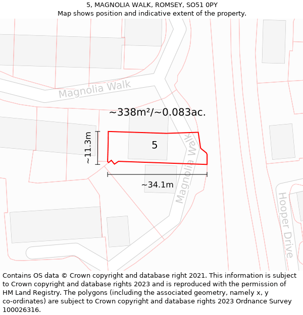 5, MAGNOLIA WALK, ROMSEY, SO51 0PY: Plot and title map