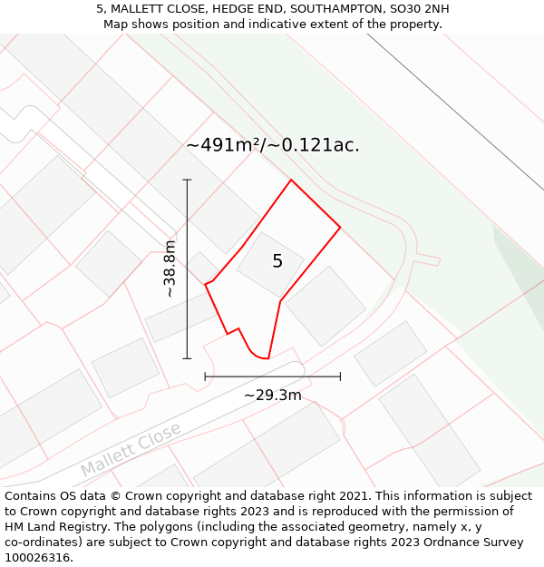 5, MALLETT CLOSE, HEDGE END, SOUTHAMPTON, SO30 2NH: Plot and title map