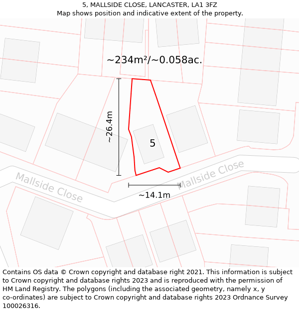 5, MALLSIDE CLOSE, LANCASTER, LA1 3FZ: Plot and title map