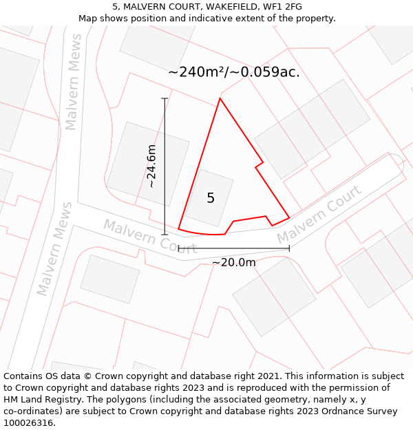 5, MALVERN COURT, WAKEFIELD, WF1 2FG: Plot and title map