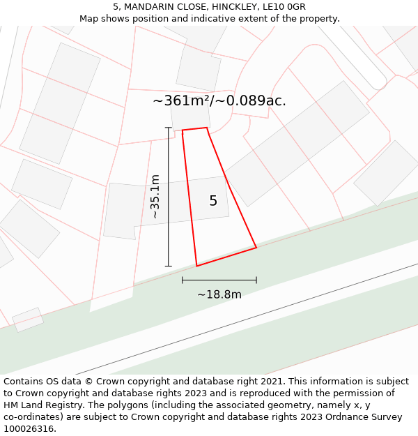 5, MANDARIN CLOSE, HINCKLEY, LE10 0GR: Plot and title map