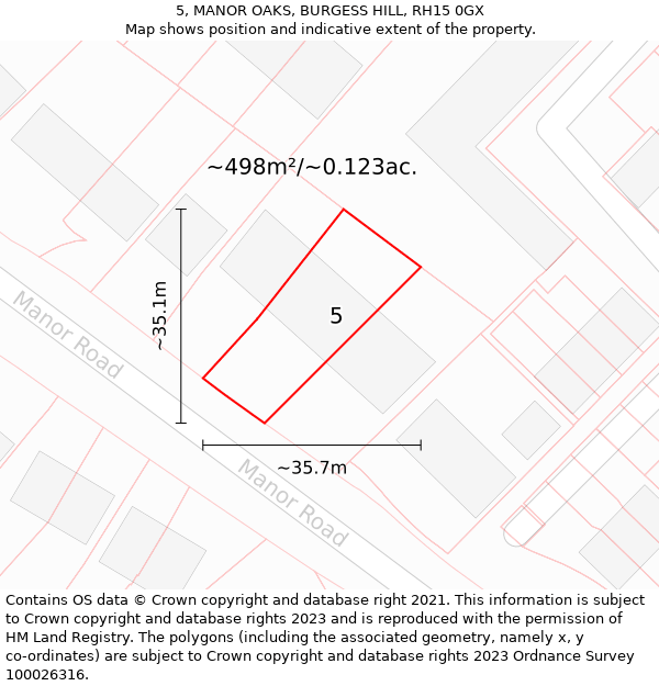 5, MANOR OAKS, BURGESS HILL, RH15 0GX: Plot and title map