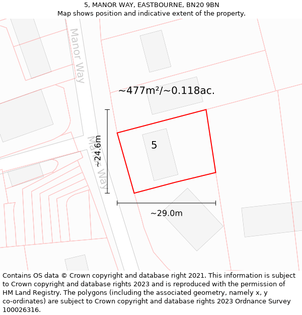 5, MANOR WAY, EASTBOURNE, BN20 9BN: Plot and title map