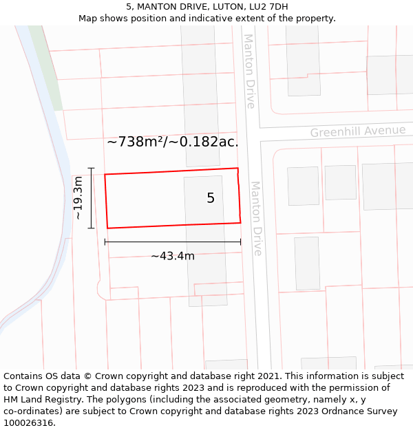 5, MANTON DRIVE, LUTON, LU2 7DH: Plot and title map