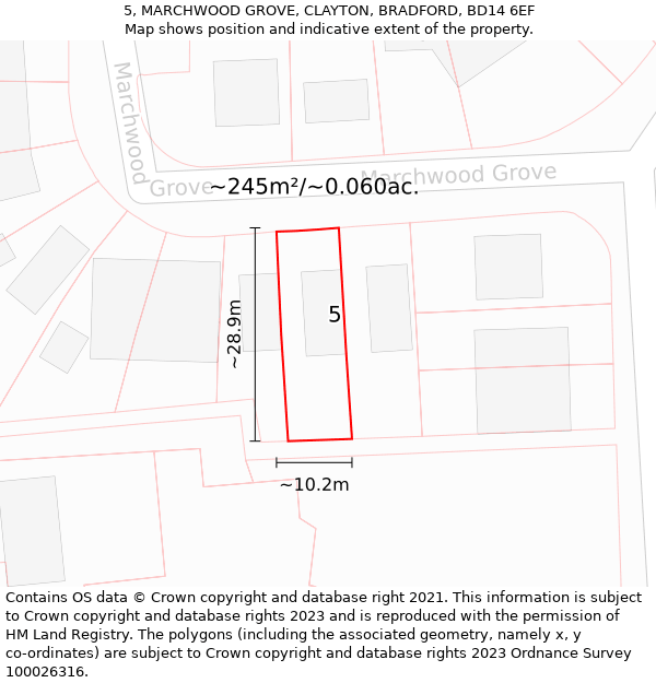 5, MARCHWOOD GROVE, CLAYTON, BRADFORD, BD14 6EF: Plot and title map