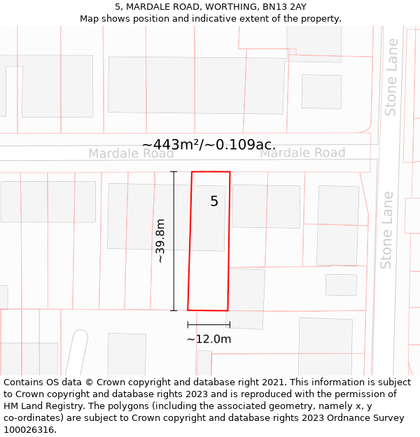 5, MARDALE ROAD, WORTHING, BN13 2AY: Plot and title map