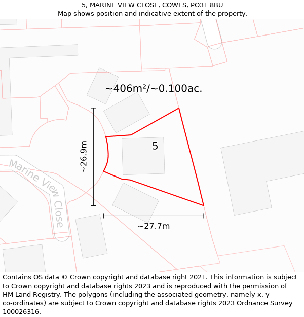 5, MARINE VIEW CLOSE, COWES, PO31 8BU: Plot and title map