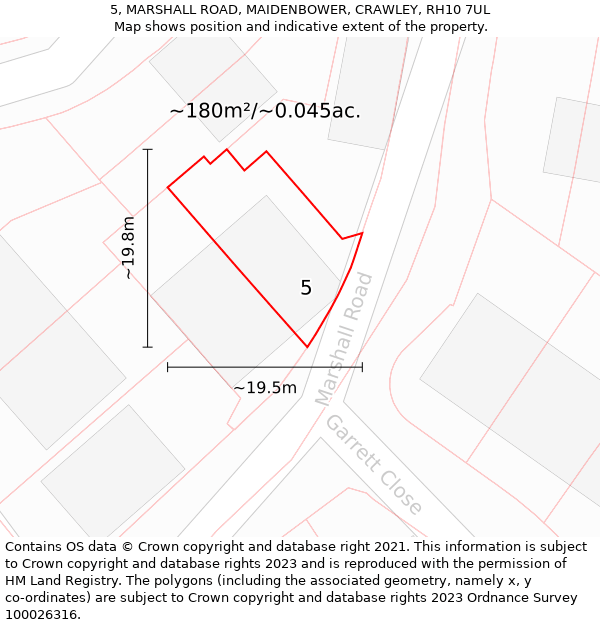 5, MARSHALL ROAD, MAIDENBOWER, CRAWLEY, RH10 7UL: Plot and title map