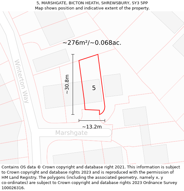 5, MARSHGATE, BICTON HEATH, SHREWSBURY, SY3 5PP: Plot and title map