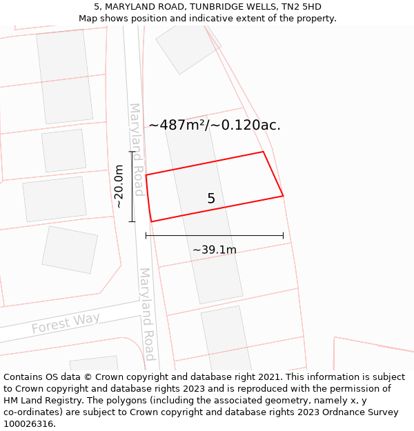 5, MARYLAND ROAD, TUNBRIDGE WELLS, TN2 5HD: Plot and title map