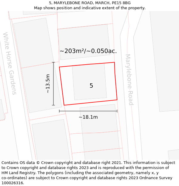 5, MARYLEBONE ROAD, MARCH, PE15 8BG: Plot and title map