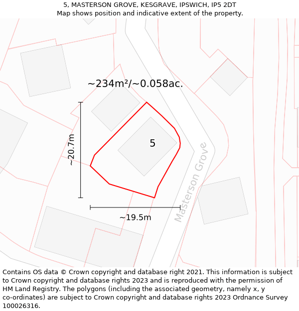 5, MASTERSON GROVE, KESGRAVE, IPSWICH, IP5 2DT: Plot and title map
