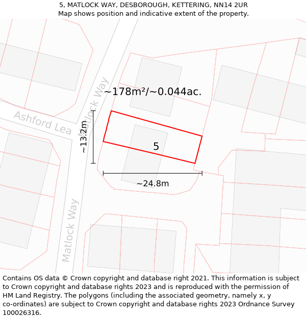 5, MATLOCK WAY, DESBOROUGH, KETTERING, NN14 2UR: Plot and title map