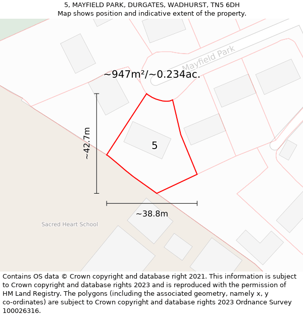 5, MAYFIELD PARK, DURGATES, WADHURST, TN5 6DH: Plot and title map