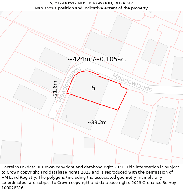 5, MEADOWLANDS, RINGWOOD, BH24 3EZ: Plot and title map