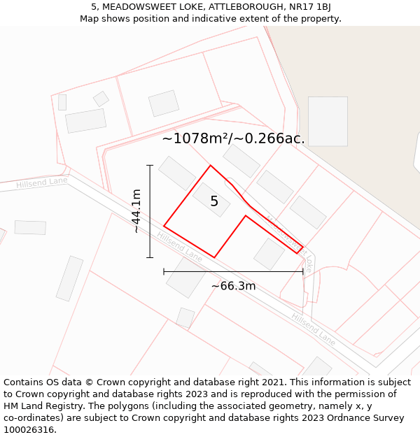 5, MEADOWSWEET LOKE, ATTLEBOROUGH, NR17 1BJ: Plot and title map