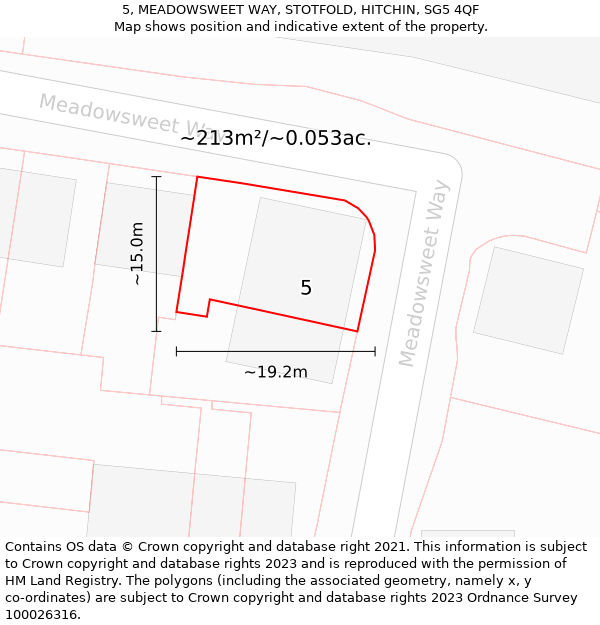 5, MEADOWSWEET WAY, STOTFOLD, HITCHIN, SG5 4QF: Plot and title map