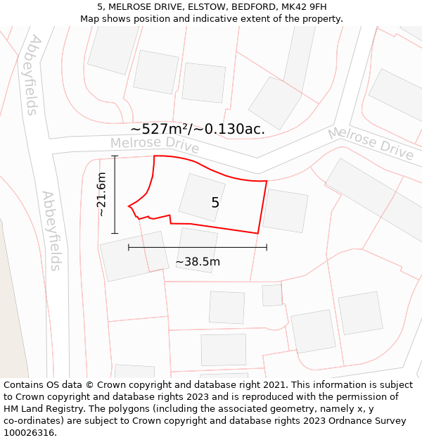 5, MELROSE DRIVE, ELSTOW, BEDFORD, MK42 9FH: Plot and title map