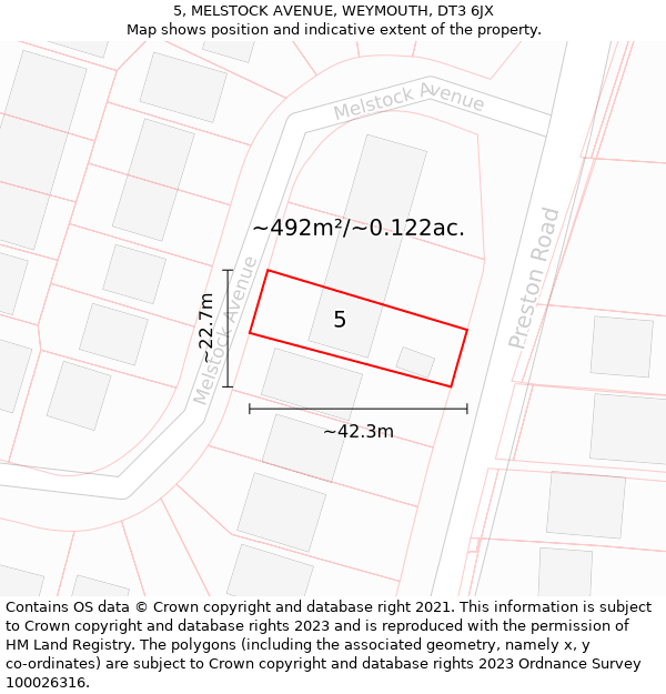 5, MELSTOCK AVENUE, WEYMOUTH, DT3 6JX: Plot and title map