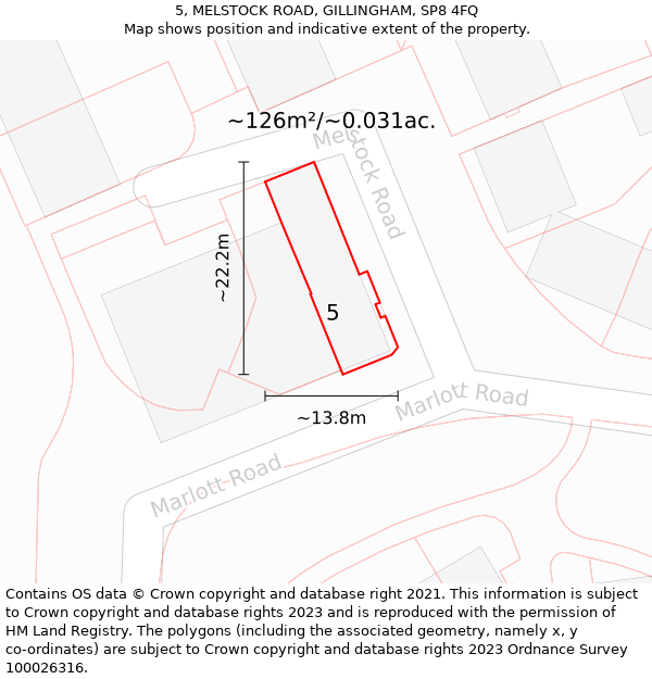 5, MELSTOCK ROAD, GILLINGHAM, SP8 4FQ: Plot and title map