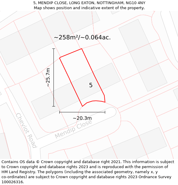 5, MENDIP CLOSE, LONG EATON, NOTTINGHAM, NG10 4NY: Plot and title map