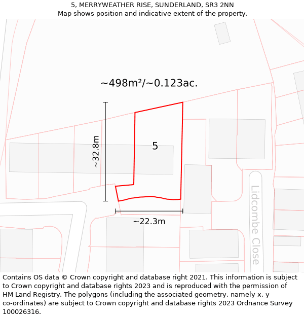 5, MERRYWEATHER RISE, SUNDERLAND, SR3 2NN: Plot and title map