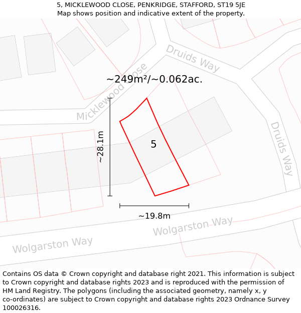 5, MICKLEWOOD CLOSE, PENKRIDGE, STAFFORD, ST19 5JE: Plot and title map