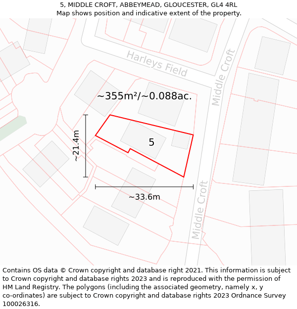 5, MIDDLE CROFT, ABBEYMEAD, GLOUCESTER, GL4 4RL: Plot and title map