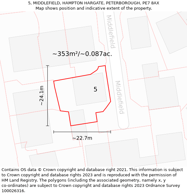 5, MIDDLEFIELD, HAMPTON HARGATE, PETERBOROUGH, PE7 8AX: Plot and title map