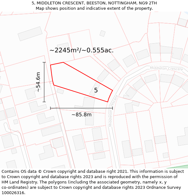 5, MIDDLETON CRESCENT, BEESTON, NOTTINGHAM, NG9 2TH: Plot and title map