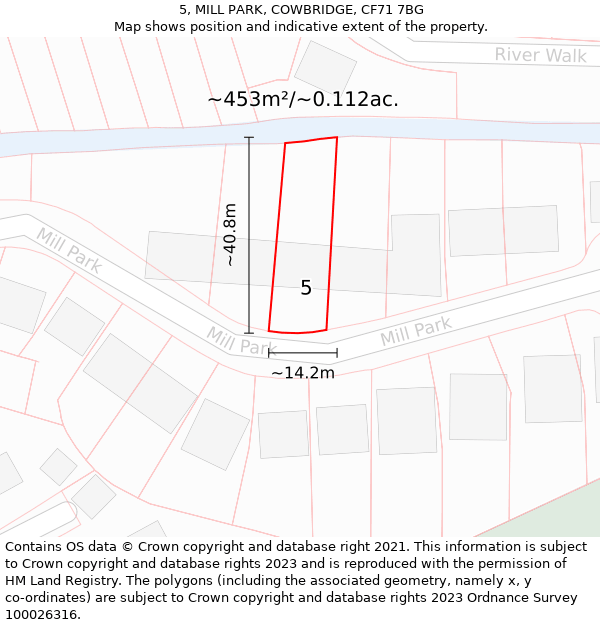 5, MILL PARK, COWBRIDGE, CF71 7BG: Plot and title map