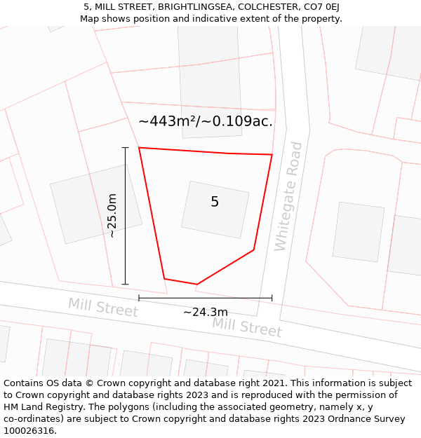 5, MILL STREET, BRIGHTLINGSEA, COLCHESTER, CO7 0EJ: Plot and title map