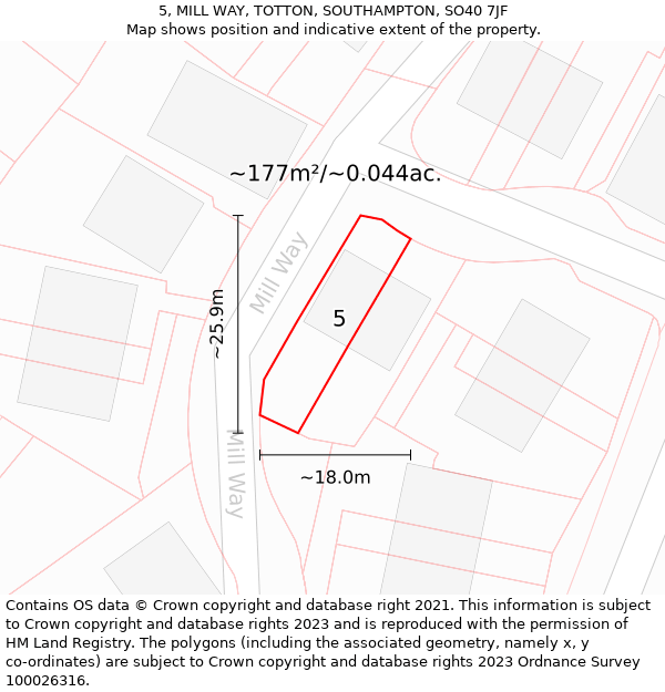 5, MILL WAY, TOTTON, SOUTHAMPTON, SO40 7JF: Plot and title map