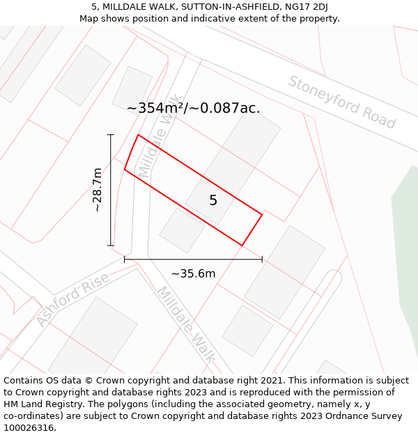 5, MILLDALE WALK, SUTTON-IN-ASHFIELD, NG17 2DJ: Plot and title map