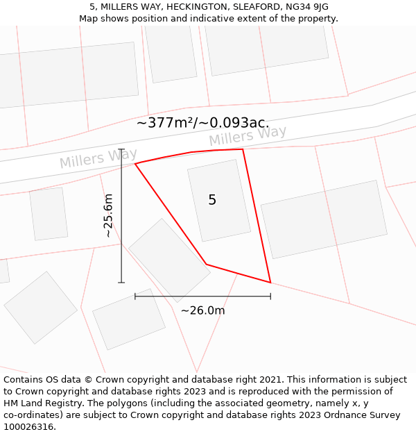 5, MILLERS WAY, HECKINGTON, SLEAFORD, NG34 9JG: Plot and title map