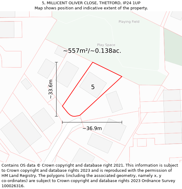 5, MILLICENT OLIVER CLOSE, THETFORD, IP24 1UP: Plot and title map