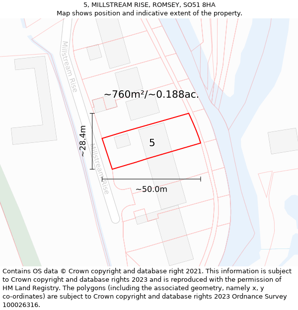 5, MILLSTREAM RISE, ROMSEY, SO51 8HA: Plot and title map