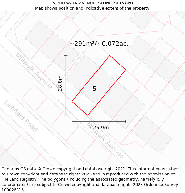 5, MILLWALK AVENUE, STONE, ST15 8PU: Plot and title map